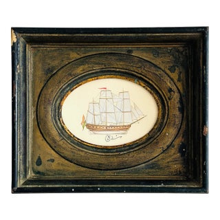 Original Hand-Painted Sailboat Painting in a Vintage Frame For Sale