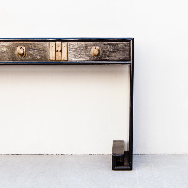 Early 20th Century Chinese Ming-Style Black Lacquer Console Table For Sale - Image 9 of 14