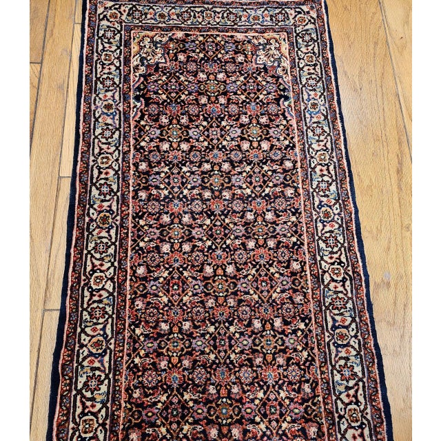 Vintage Persian Tabriz Long Runner, Hand-Woven Wool, All Over Herati Pattern, Navy & Ivory, 3x16 For Sale - Image 15 of 16