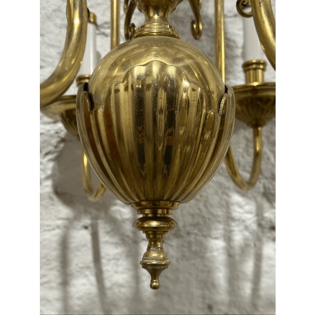 Vintage Traditional Dutch Colonial Style Solid Brass 8 Arm Chandelier For Sale In Pittsburgh - Image 6 of 6