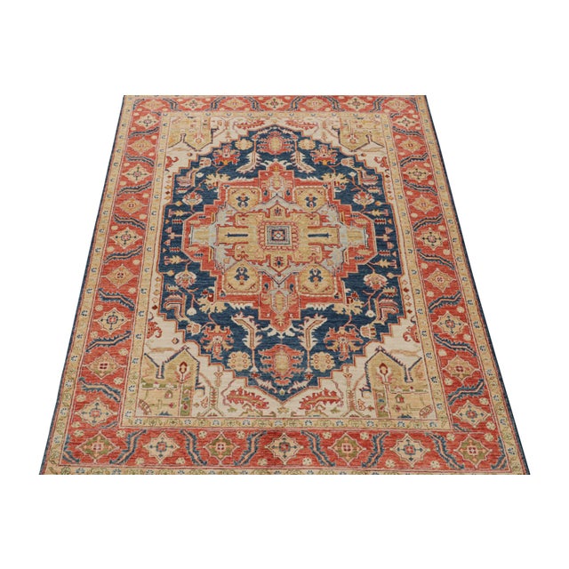 Modern 2010s Rug & Kilim’s Serapi Style Rug in Navy Blue With Gold and Red Medallion For Sale - Image 3 of 7