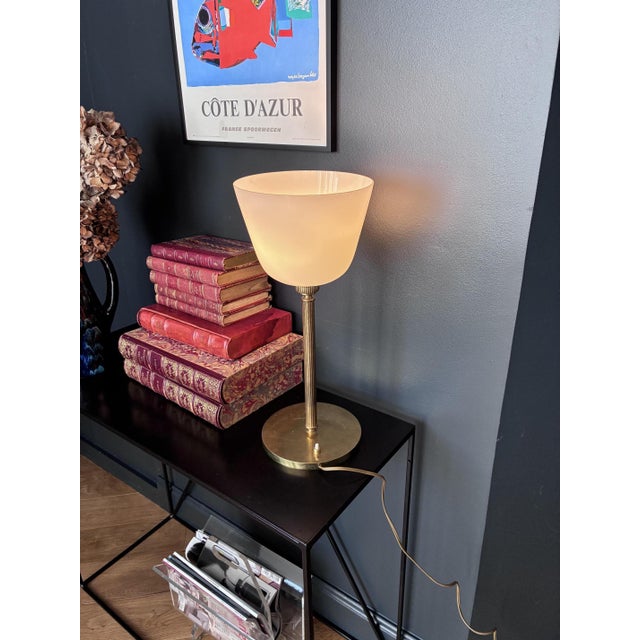 Senator Lamp in Brass and Opaline Glass, 1970s For Sale - Image 4 of 6