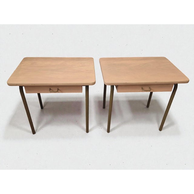 A beautiful pair of bedside tables repurposed from old school desks, featuring a simple and timeless design. The wooden...