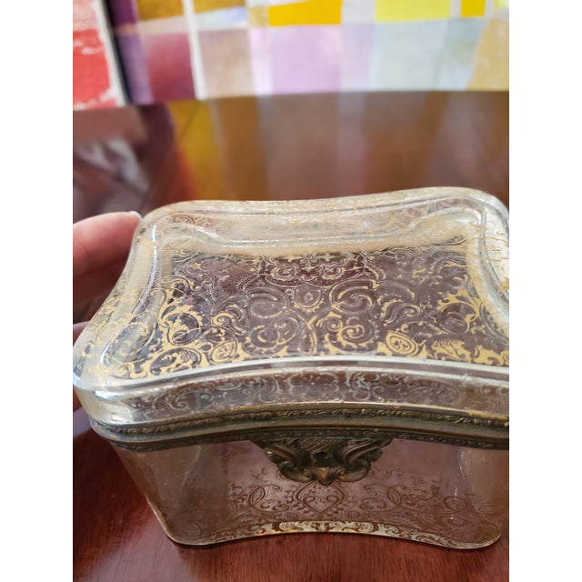 Art Nouveau Late 19th Century Antique Baccarat Style Crystal Jewelry Box Casket Gold Overlay For Sale - Image 3 of 5