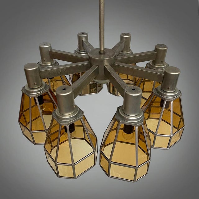 Metal Art Deco German Chandelier in Yellow Glass and Metal, 1930s For Sale - Image 7 of 18