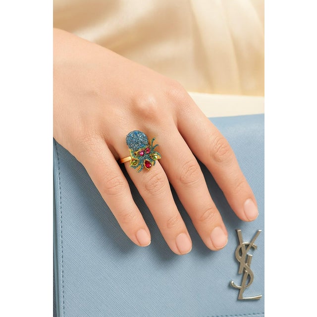 Bochic "Orient" Vintage Natural Blue Topaz & Tourmaline Ring Set 18K & Silver For Sale - Image 13 of 18