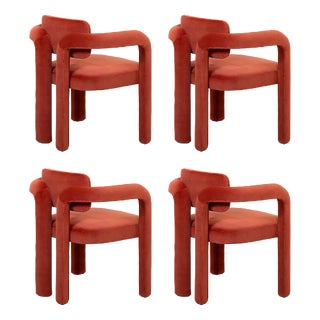 Double Arch Dining Chairs in Crimson Red Cotton Velvet from Insidherland, Set of 4 For Sale