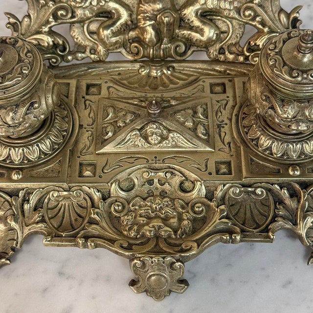 19th Century French Bronze Double Inkwell in Renaissance Revival Style For Sale - Image 13 of 18