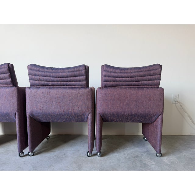 1980s Postmodern Vladimir Kagan Style Upholstered Dining Armchairs With Casters – Set of 4 For Sale - Image 12 of 17