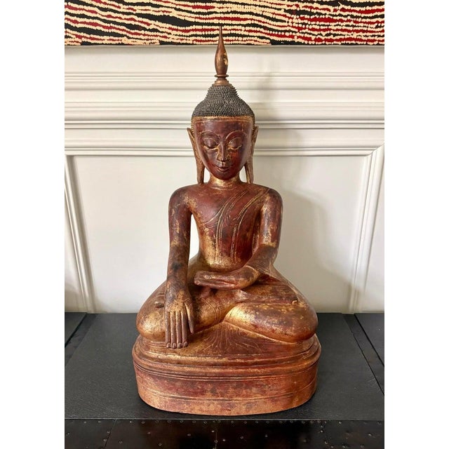 Antique Burmese Lacquer Wood Shan Style Buddha Statue For Sale - Image 13 of 18