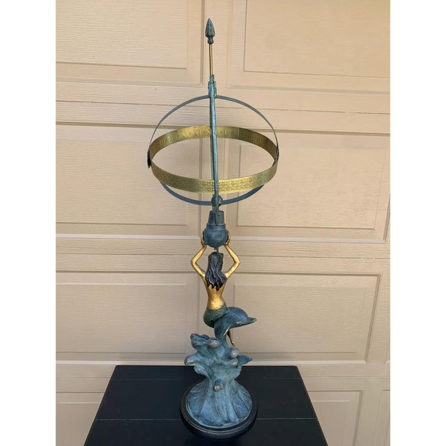 Late 20th Century Vintage Coastal Mermaid & Dolphin Armillary Sundial, Palm Beach Garden Decor For Sale - Image 5 of 15