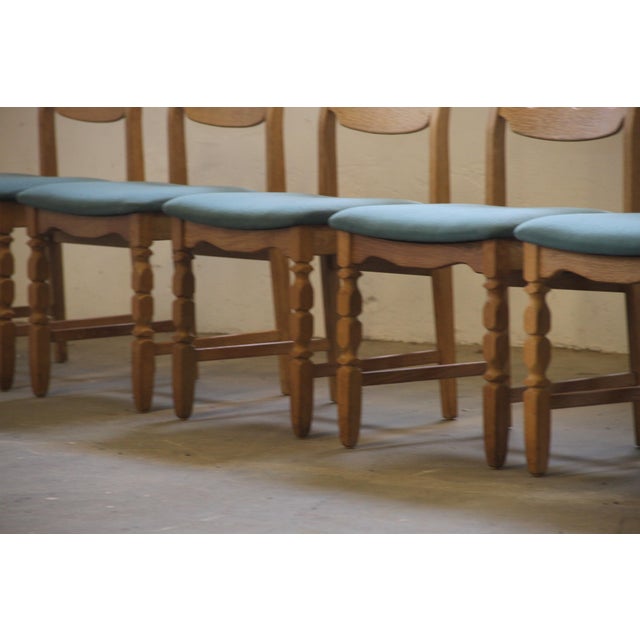 Danish Brutalist Oak Razorblade Dining Chairs attributed to Henning Kjærnulf, 1960s, Set of 6 For Sale - Image 11 of 15