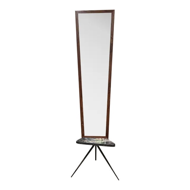1950s Modern French Floor Mirror Marble & Metal Tripod Base From France For Sale
