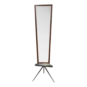 1950s Modern French Floor Mirror Marble & Metal Tripod Base From France