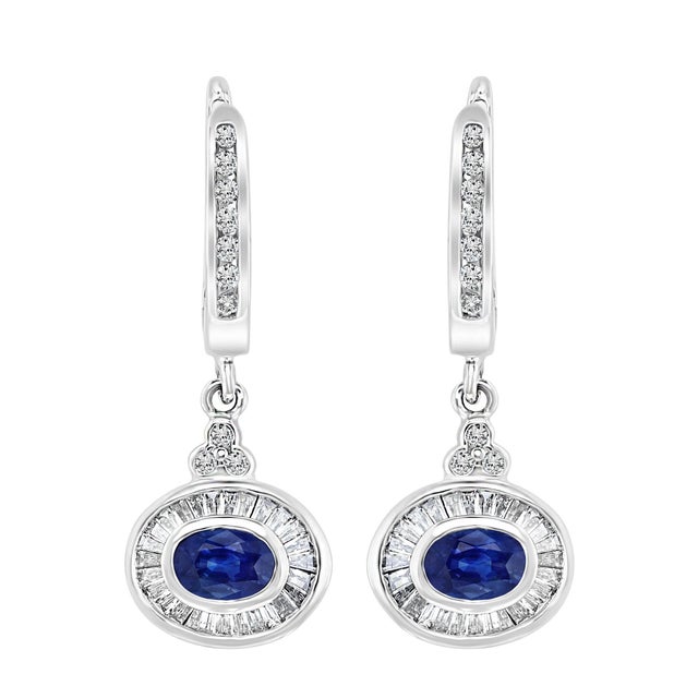 0.7 Ct Natural Blue Sapphire & 0.75 Ct Diamond Huggie/Drop Earrings 14Karat Gold For Sale - Image 17 of 18