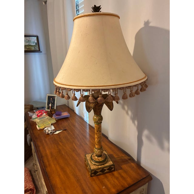 Maitland - Smith 2001 Maitland-Smith ‘Asian Dynasty’ Brass Palm Tree Table Lamp With Tassel Shade For Sale - Image 4 of 4