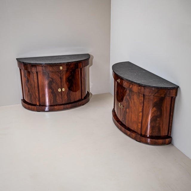 Brown Pair of Demi-Lune Charles X Sideboards, France, circa 1830 For Sale - Image 8 of 10