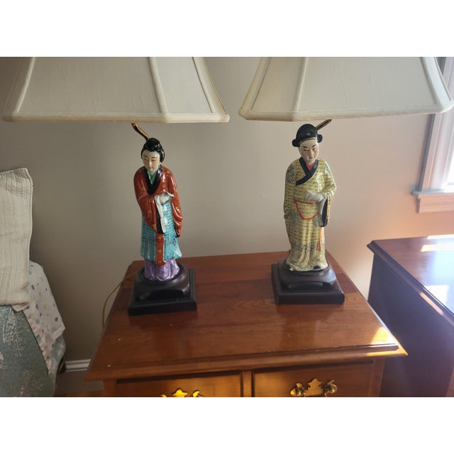 Blue Vintage Chinoiserie Table Lamps - Set of 2 For Sale - Image 8 of 9