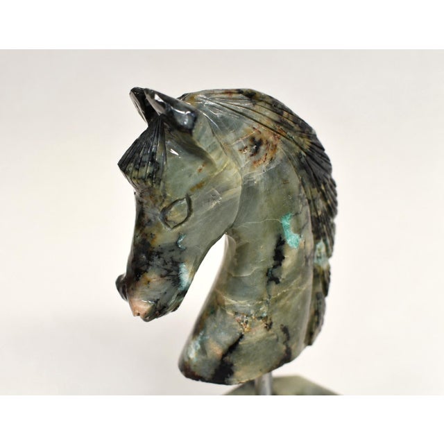 2010s Emerald Gemstone Horse Bust Statue Emerald Nose Hand Carved Sculpture For Sale - Image 5 of 15