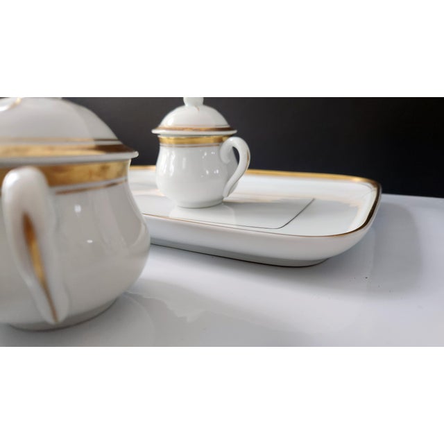 Vintage Portuguese Porcelain, Hostess Ware, Pot De Creme Set With Tray, Gilt Accents, Set of Eight, Circa 1980s - 9pcs For Sale - Image 12 of 16