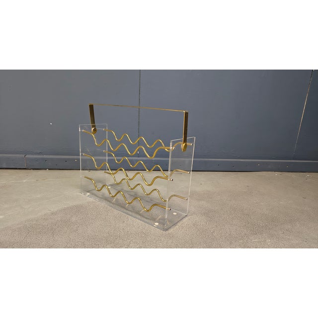 Vintage Acrylic Glass and Brass Magazine Holder, 1970s For Sale - Image 9 of 18