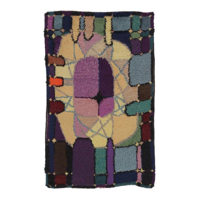Vintage Swedish Rya Rug in Polychromatic Abstract Mosaic Geometry - Rug & Kilim For Sale