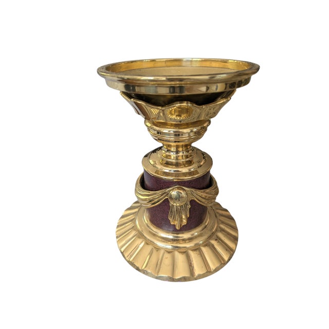Metal Vintage Solid Brass Swag Tassel Altar Pillar Candle Holder For Sale - Image 7 of 12