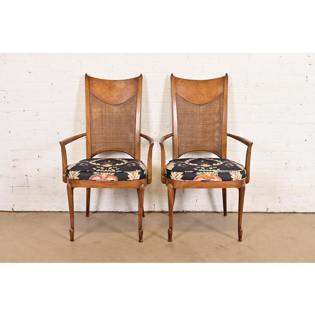 William Doezema for Mastercraft Mid-Century Modern Hollywood Regency Burl Wood and Cane Back Armchairs, Pair For Sale - Image 12 of 12