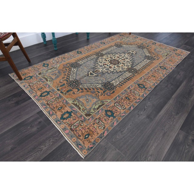 1970s Vintage Turkish Oushak Handmade Wool Cotton Orange Area Rug For Sale - Image 4 of 11