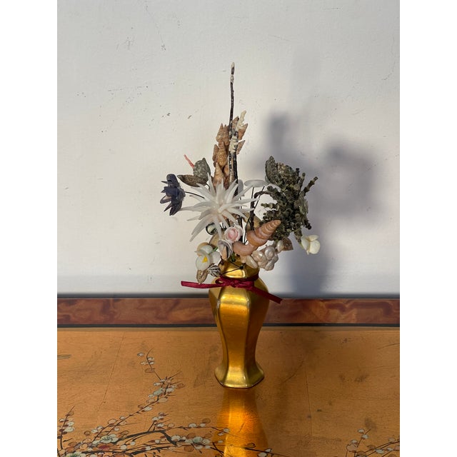 1970s 1970s Sea Shell Floral Arrangement in Gold Vase For Sale - Image 5 of 6