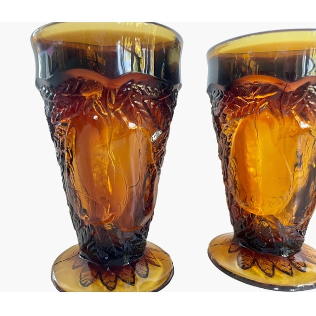 Vintage 1970s Tiara Glass Amber Sunday Ice Cream Footed Cups – Set of 4 For Sale In Miami - Image 6 of 8