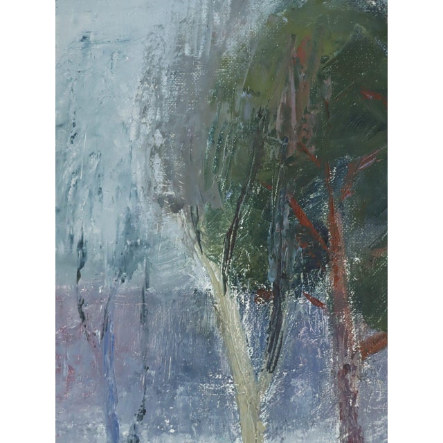 Mid-Century Modern 'Hushed Trees' Vintage Original Landscape Oil Painting, Framed For Sale - Image 10 of 12