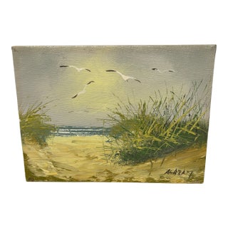 1990s Coastal Beach Scene Print on Canvas, Signed “Albert” — 5x7 For Sale