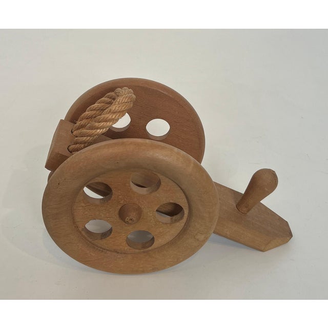 Mid-Century Modern 1970s Wooden and rope bottle holder representing a cannon. French works by Audoux Minet For Sale - Image 3 of 12