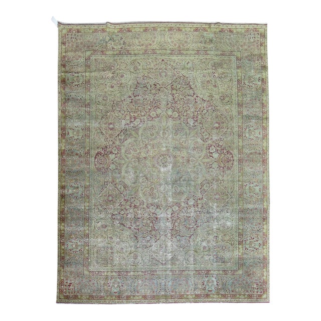 Early 20th Century Traditional Worn Persian Kerman Room Size Rug - 8'4" x 12' For Sale