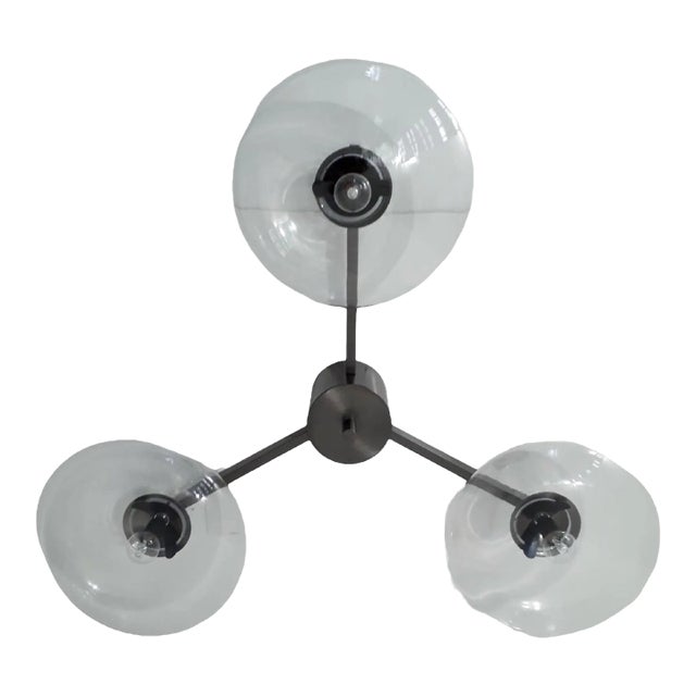 Tre Satin Black Nickel and Clear Glass Flush Mount by Fabio Ltd For Sale