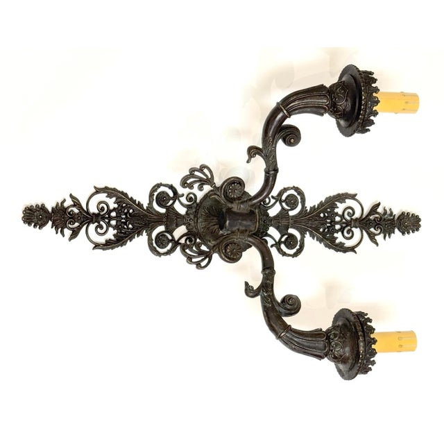 Large Pair of French Patinated Bronze Neoclassical Sconces, Mid 20th Century For Sale - Image 15 of 18