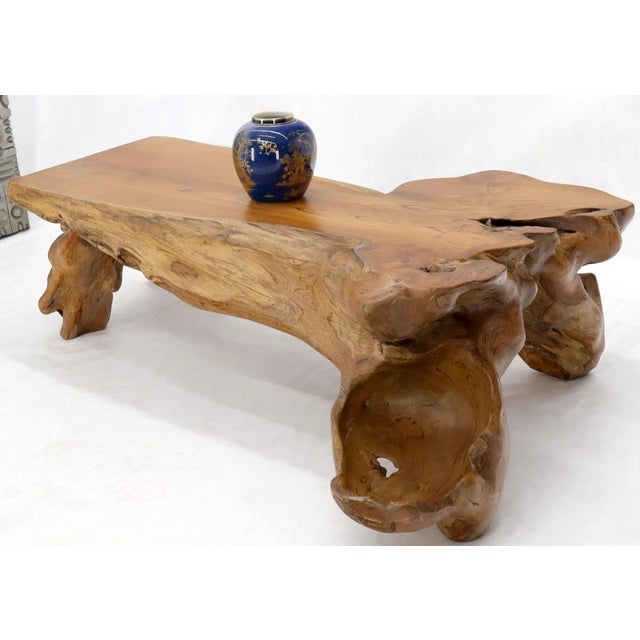 Large Oversize Solid Teak Live Edge Coffee Table For Sale - Image 6 of 13