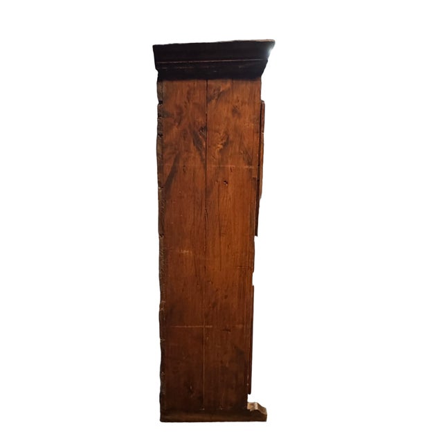 Antique French Country Knotty Pine Bonnetière Armoire With Diamond Carvings, Late 18th Century For Sale - Image 4 of 11