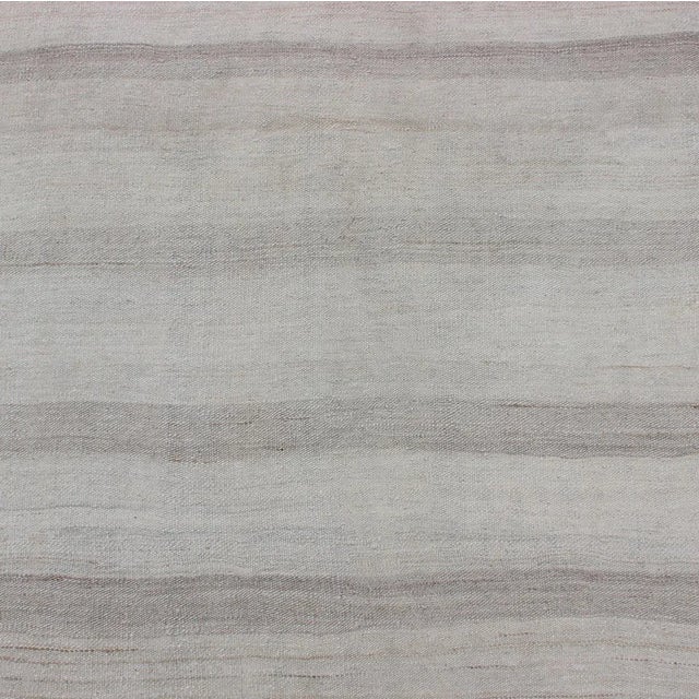 Cream Vintage Hand Woven Turkish Kilim Runner With Stripes in Light Taupe and Gray Tones For Sale - Image 8 of 13