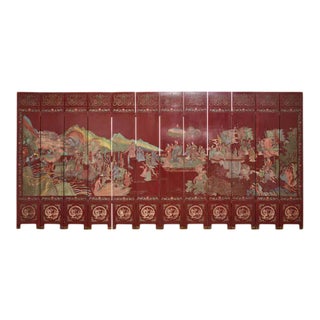 Chinese Twelve-Panel Red Lacquer Coromandel Screen of Xiwangmu For Sale