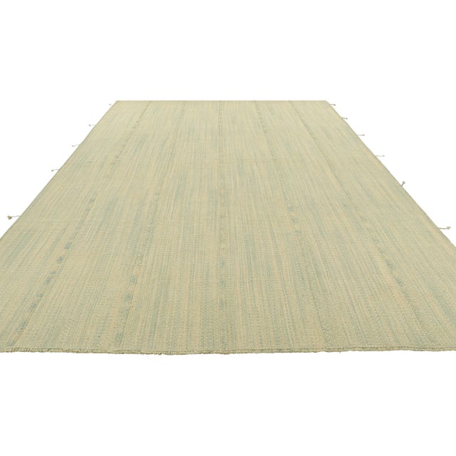 2010s Rug & Kilim’s Contemporary Kilim in Beige and Blue Textural Stripes For Sale - Image 5 of 7