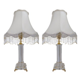 Vintage Glass and Gilt Brass Table Lamp, 1990s For Sale