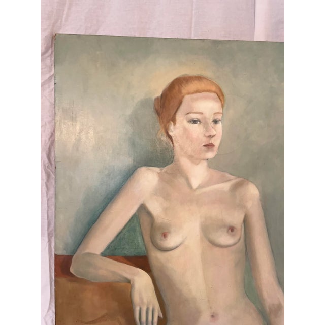 Mid Century French Life Size Figurative Nude Lady Female Portrait Original Oil Painting Attributed to Jose Vilato Ruiz Fin (1916-1969). For Sale - Image 4 of 12