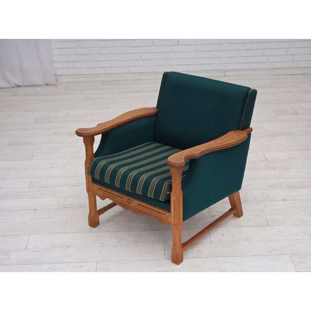Danish Armchair in Wool and Oak, 1970s For Sale - Image 6 of 17