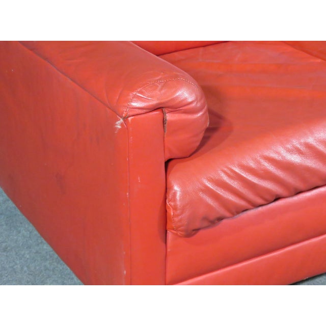 Mid 20th Century Vintage Red Leather Loveseat For Sale - Image 4 of 9