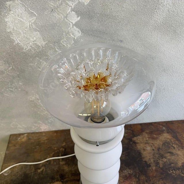 Silver Space Age Murano and Opal Glass Table Lamp attributed to Mazzega, 1980s For Sale - Image 8 of 18