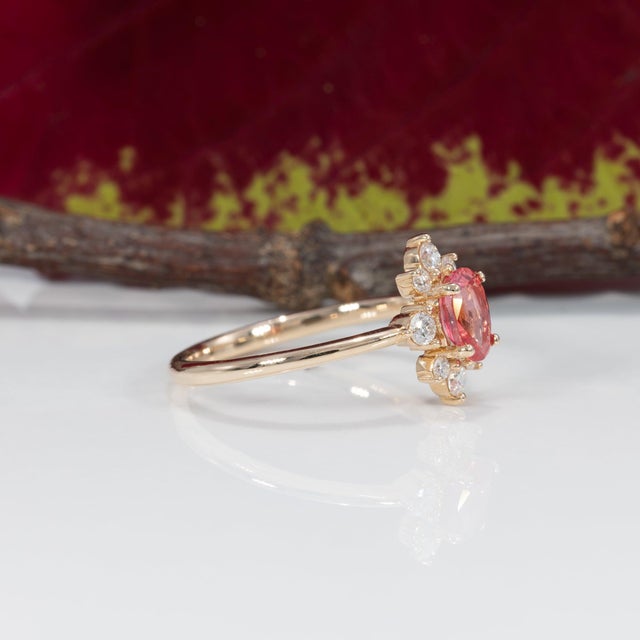 Metal Aaa Padparadscha Sapphire Ring With Earth-Mined Diamond Accents: Solid 14k Gold, Size 6.75 For Sale - Image 7 of 9