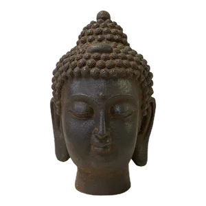 Vintage Iron Metal Finish Rustic Buddha Head Display Figure