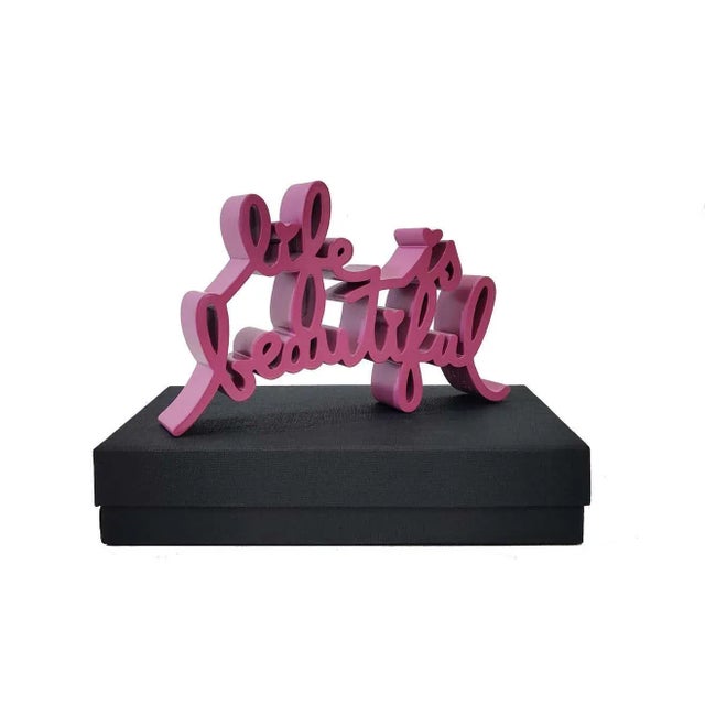 2020s "Life Is Beautiful (Pink Sculpture)" Signed Text Art Resin Sculpture by Mr. Brainwash For Sale - Image 5 of 5